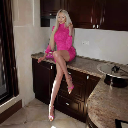 LOVEVOP Popular trade  Xiaoxiangfeng women's clothing long-sleeved knitted slim-fitting hip-wrapped bandage dress, autumn and winter