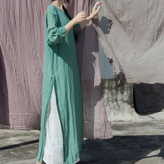 ultra-light ramie yarn breathable sunscreen split fork simple dress robe blouse