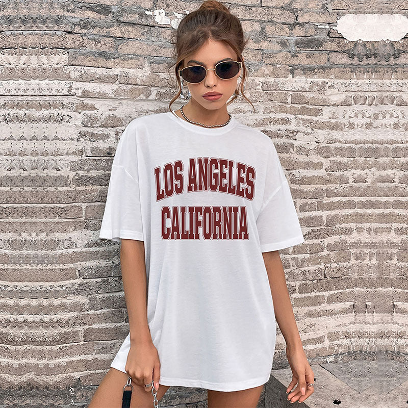 LOVEVOP New new popular summer women's letter-printed top round neck medium and long Popular trade short-sleeved t-shirt