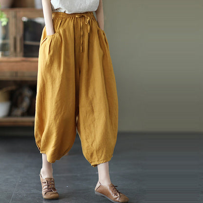 summer new Korean version of Popular style solid color simple large size loose and thin casual versatile nine-point Harlan pants women