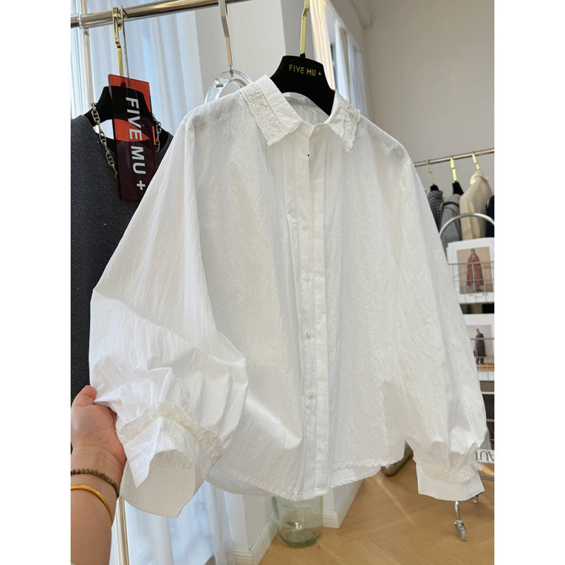 spring new fashion Korean lace long-sleeved shirt women wear a shirt inside, super good-looking top