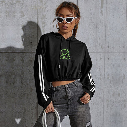 LOVEVOP 2025 autumn and winter sports hoodie women's popular new solid color casual short BM wind striped hooded sweater