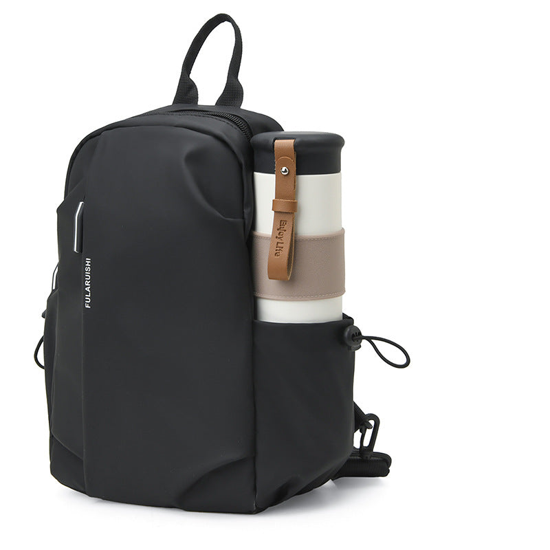 2025   leather film black messenger breast bag urban casual men's breast bag Hong Kong style commuter messenger bag