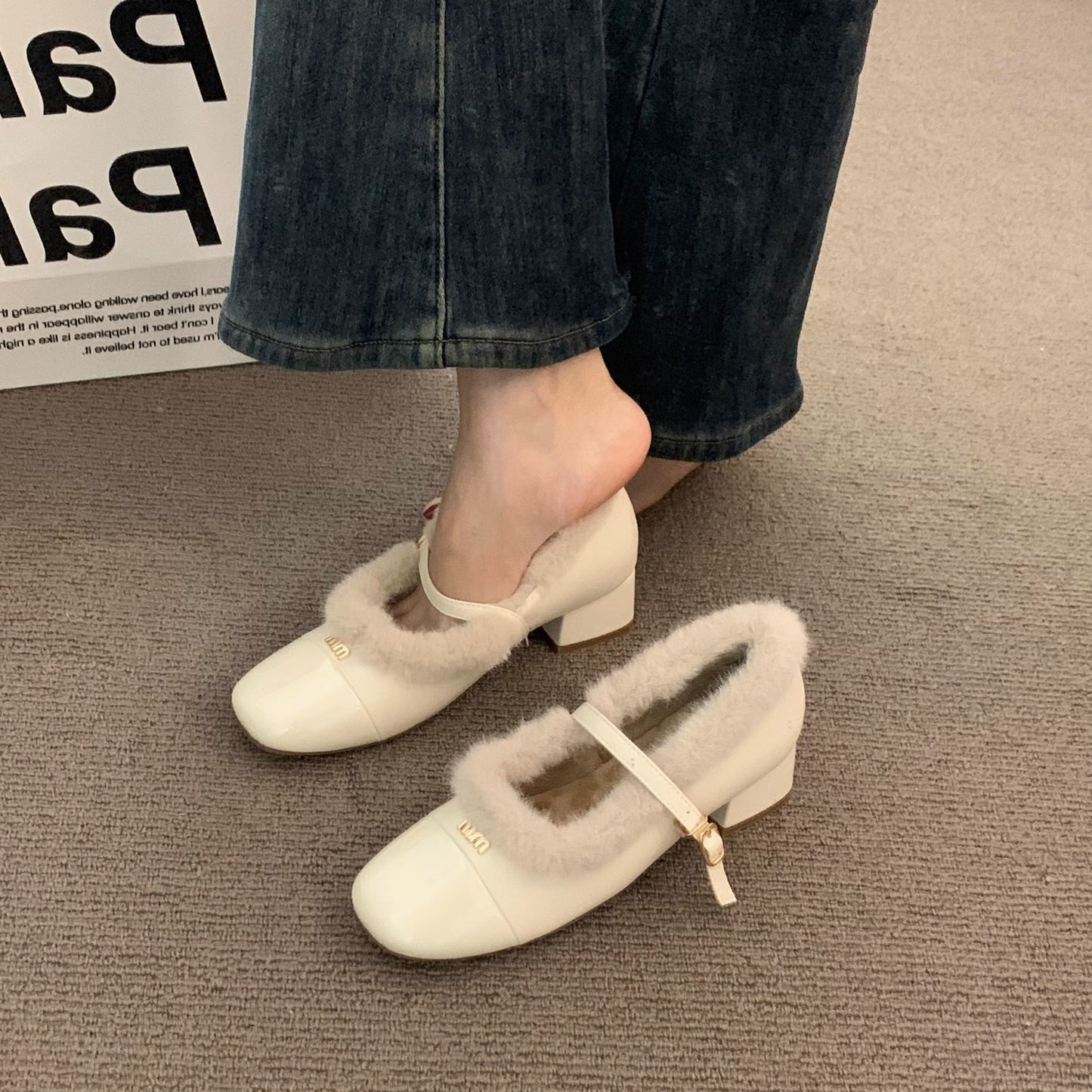 2025  high-end fashionable outer wear leopard print single shoes women's shoes popular autumn and winter thick heel velvet small fragrant style grandma cotton shoes