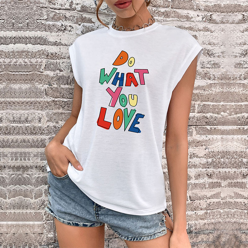 LOVEVOP EABY  new product popular summer 2025 vest crew neck letter printed top sleeveless Popular trade t-shirt