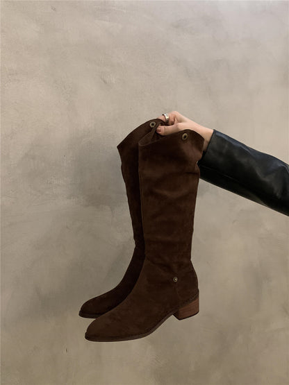 2025  Frosted suede two-wear stacking boots, new outdoor western cowboy boots V-mouth long knight boots in autumn and winter popular