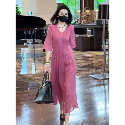 High-end temperament Tencel cotton dress women's  summer new loose and thin breathable holiday long skirt