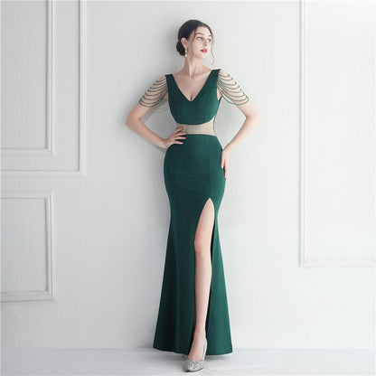 19950 #Popular trade dress hot diamond beads star officiating dinner wedding long evening dress dress