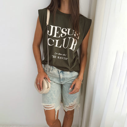 n Sleeveless Summer Thin Top  Loose English Alphabet Printed T-Shirt