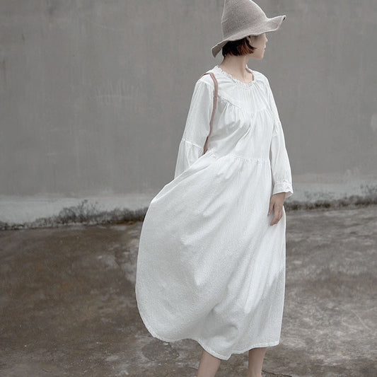 spring and autumn white lace collar, simple and elegant women's lantern sleeves, atmospheric and comfortable dress