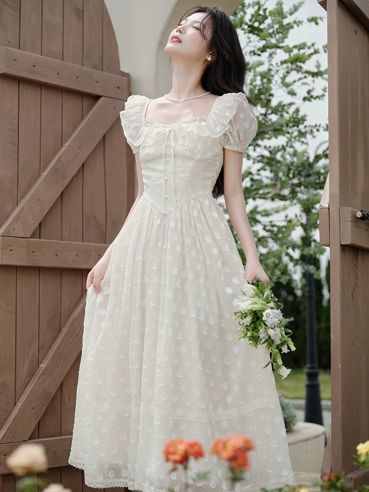 seaside vacation white moonlight dress women's summer high-end jacquard temperament lace long dress first love small white dress