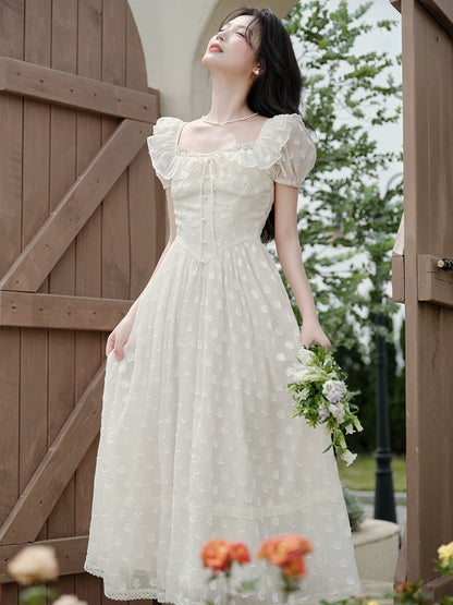 seaside vacation white moonlight dress women's summer high-end jacquard temperament lace long dress first love small white dress