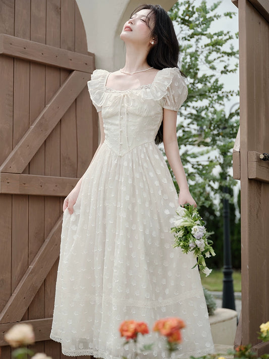 seaside vacation white moonlight dress women's summer high-end jacquard temperament lace long dress first love small white dress