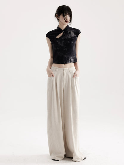 APOZi collection new Chinese stand-up collar short sleeve summer retro flying sleeve hollow top