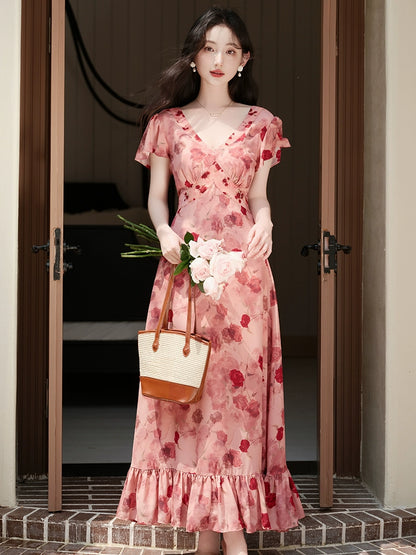 Go to a windy place and let red beans and roses wear a  red floral dress, which is a great-looking skirt in summer.