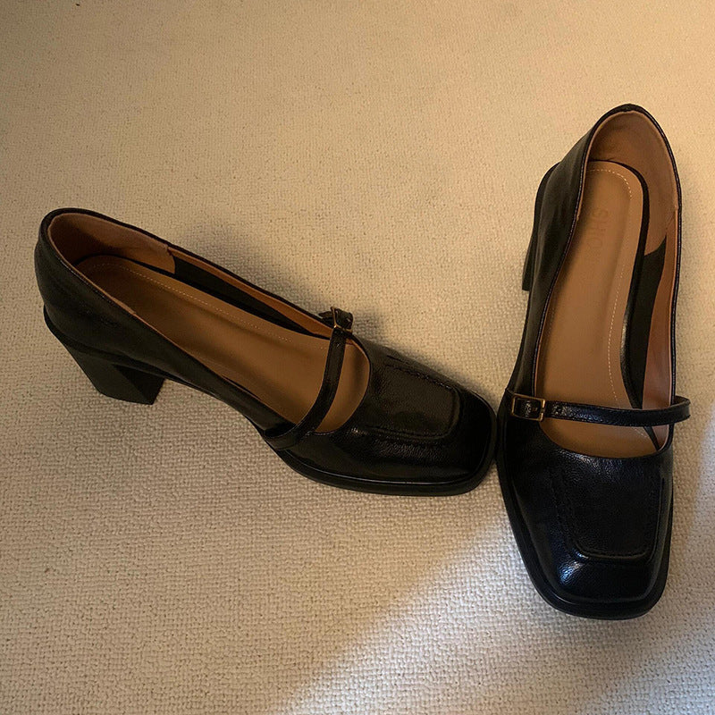 2025  New  retro style light mouth square head single shoes femininity high heel word with Mary Jane women's shoes