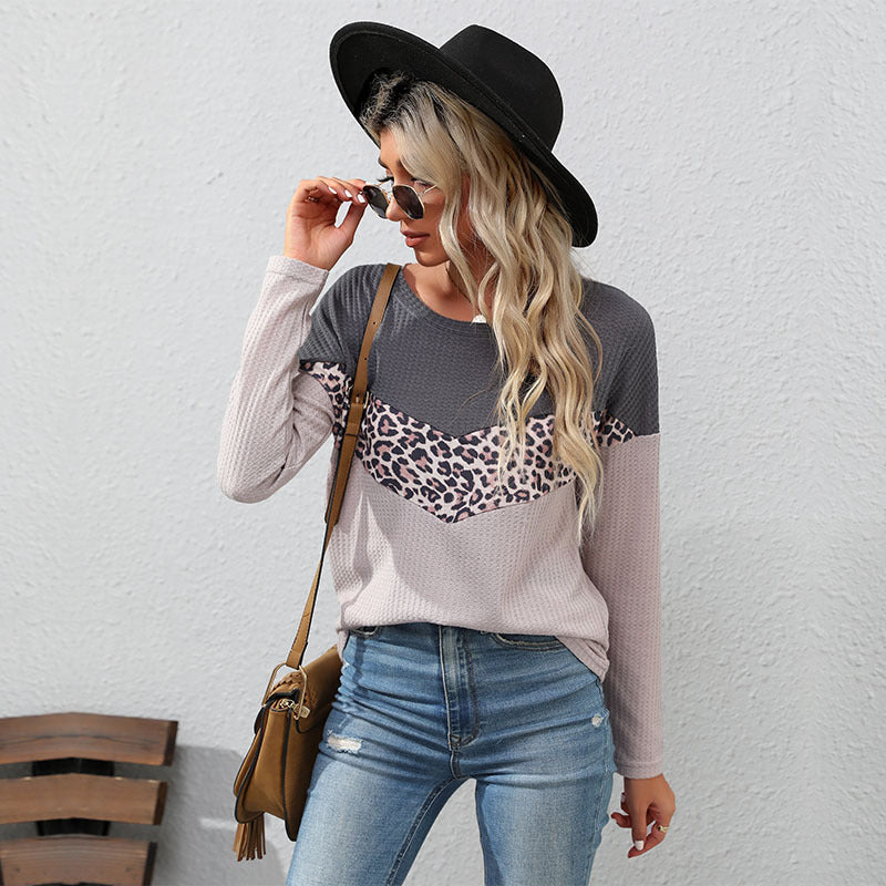 LOVEVOP Strictly selected  New autumn new products fashion leopard print color matching knitted sweater long sleeve 2025 casual top women