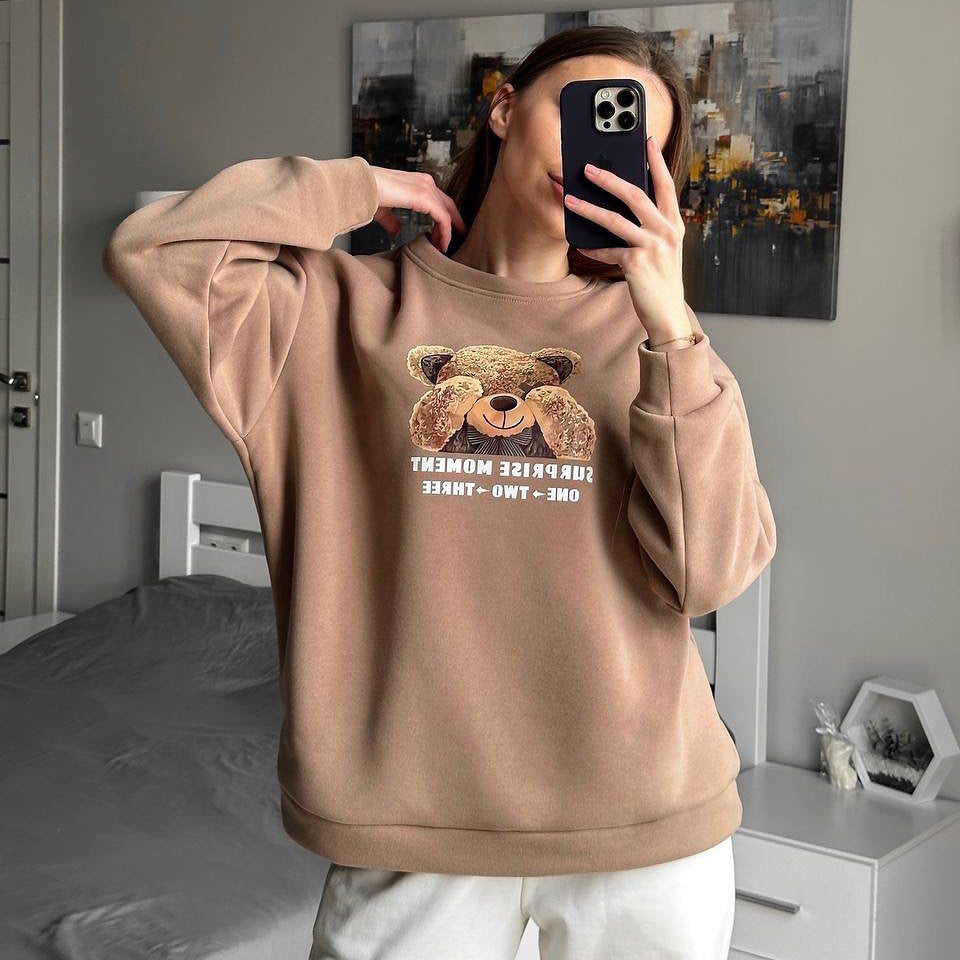 independent station bear print pullover round neck  top long sleeve print ebay sweater New Popular trade