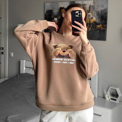 independent station bear print pullover round neck  top long sleeve print ebay sweater New Popular trade