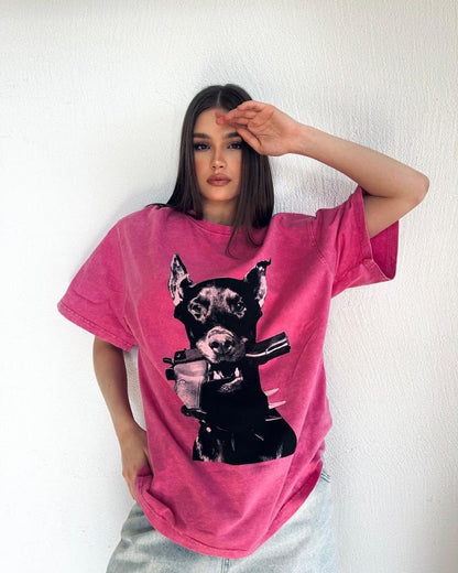 Funny fun puppy print T-shirt women's summer new ins  tops loose and versatile round neck short-sleeved T-shirt