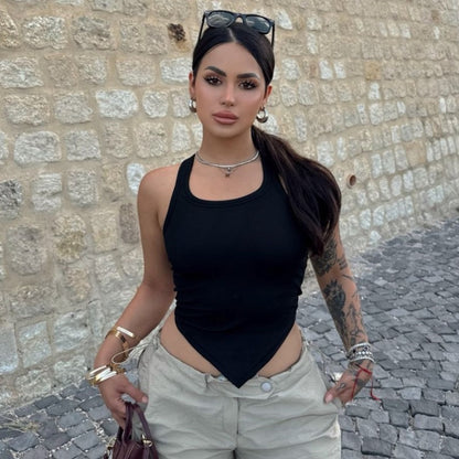 LOVEVOP 2025 style cross-border women's clothing Hot summer new fashionable solid color neck sling vest threaded tight top women