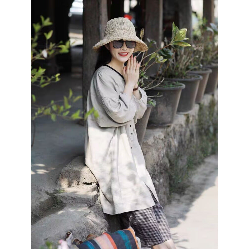 summer new retro literary oversized loose age reduction casual style long temperament cardigan top women