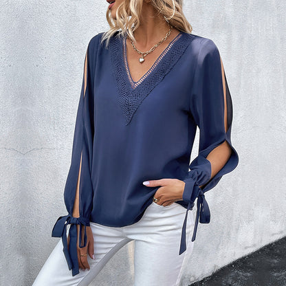 LOVEVOP New Hot Autumn New 2025 Hot Trade Long Sleeve Top Cross-border Hollow Strap Shirt Women