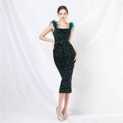 31858 #New popular Popular trade dress craft order ostrich bead evening dress