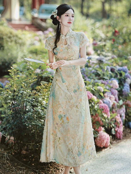 Republic of China style women's clothing new Chinese style beautiful cheongsam summer girl young retro burning flower temperament thin dress