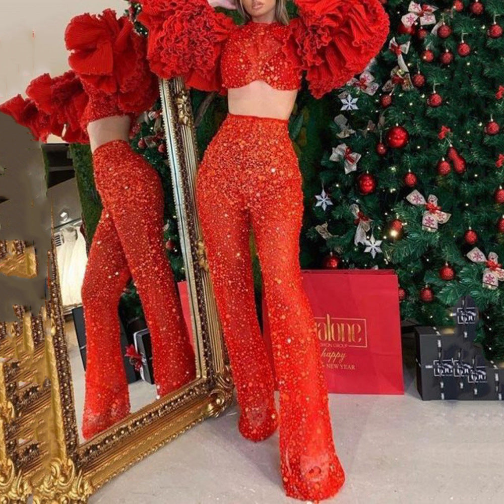 2025 2025 Popular trade women's New  summer trousers new navel long-sleeved party solid color fashion suit