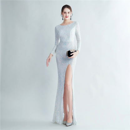 19966 #Hot trade 2025 new sequined long-sleeved split high-end evening dress