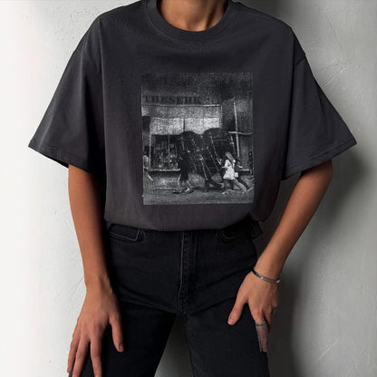 loose casual design top  retro niche printing short-sleeved T-shirt women