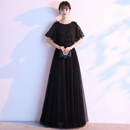 2025 Long evening dress skirt women's large size high-end banquet adult temperament black high-end feeling thin 100kg fat mm belly cover