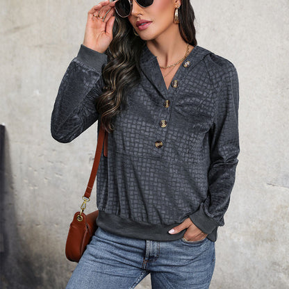 LOVEVOP 2025 fashion long-sleeved women's t-shirt autumn and winter new v-neck top cross-border loose casual plaid sweater