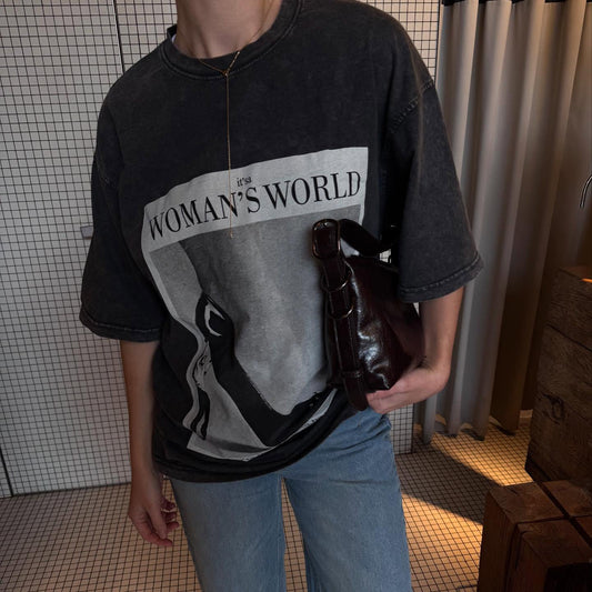 New new retro high heels printed short-sleeved women's T-shirt summer loose casual washed old top