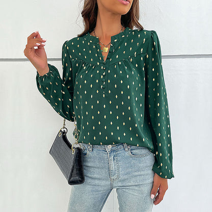 LOVEVOP Cross-border  popular spring and autumn new Popular trade 2025 commuter women's clothing long-sleeved polka dot bronzing design shirt