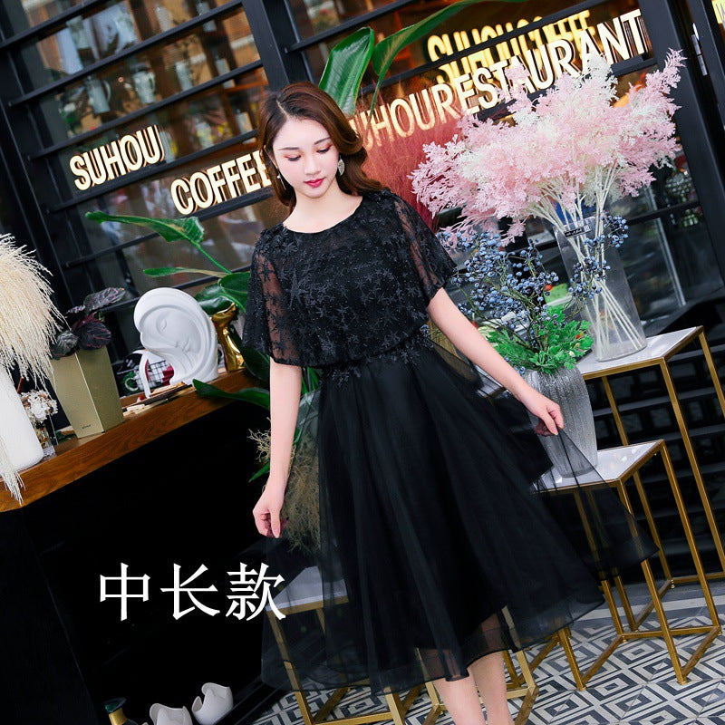 2025 Long evening dress skirt women's large size high-end banquet adult temperament black high-end feeling thin 100kg fat mm belly cover