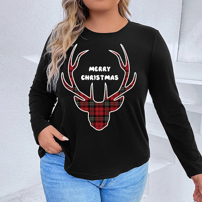 LOVEVOP Europe and the United States cross-border explosion long-sleeved round neck Christmas T-shirt Christmas essential Christmas elements women's top