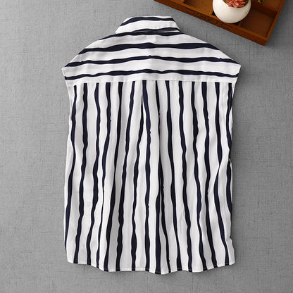 Loose casual striped shirt women's summer new short-sleeved top super good-looking unique and thin chic temperament shirt