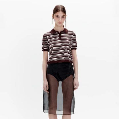 knitted POLO neck T-shirt women's  summer thin lapel collar Popular style design sense niche T-shirt top women's new