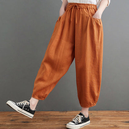 summer new Korean version of Popular style solid color simple large size loose and thin casual versatile nine-point Harlan pants women