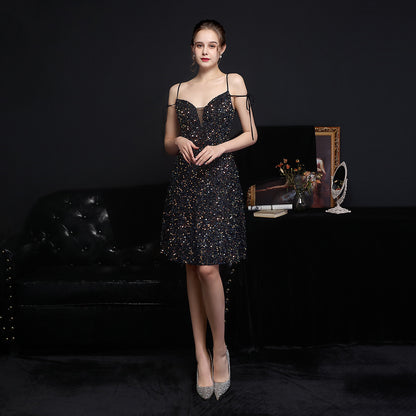 18610 #banquet evening dress women's new Symphony beads short dress party dress fairy series