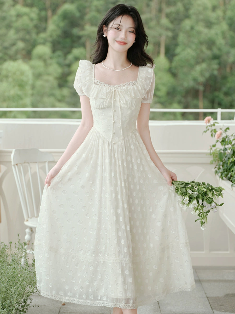 seaside vacation white moonlight dress women's summer high-end jacquard temperament lace long dress first love small white dress