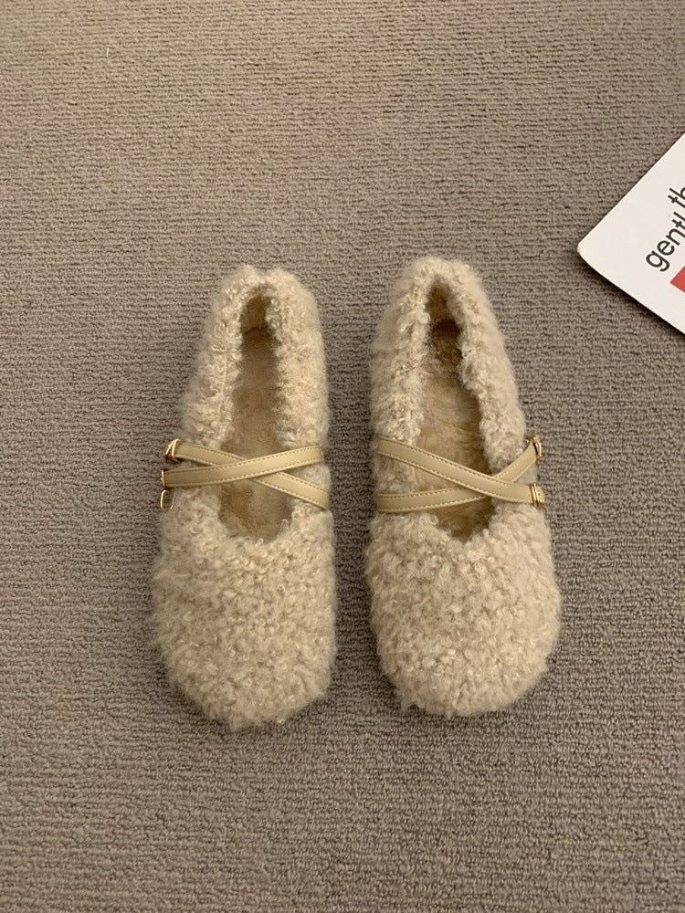 2025  evening wind cross buckle belt Mary Jane cotton shoes women's popular autumn and winter new wear comfortable and versatile Mao Mao shoes