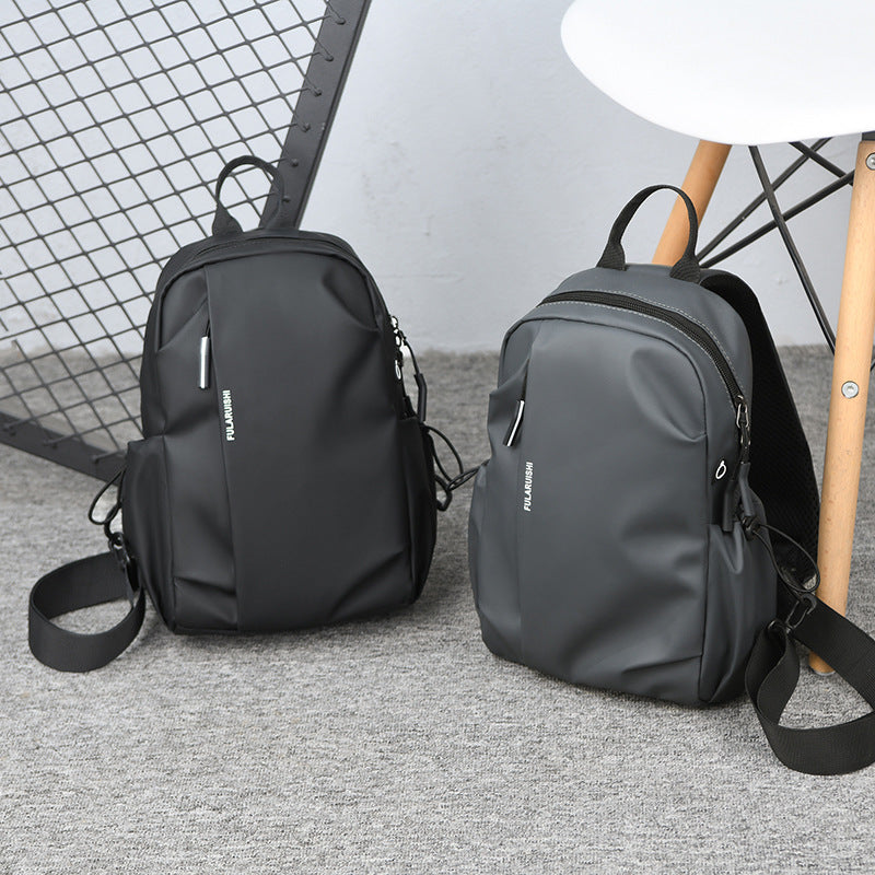 2025   leather film black messenger breast bag urban casual men's breast bag Hong Kong style commuter messenger bag