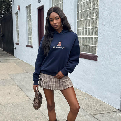 spring new bear embroidered hooded sweater custom women's loose fashion versatile women's clothing