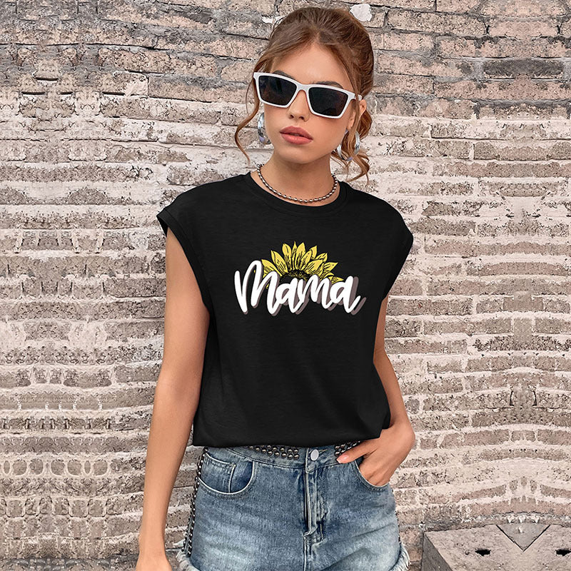 LOVEVOP New popular Summer South East Asia Vest Crew Neck Printed Top Guangzhou Sleeveless Letter T-Shirt Wholesale