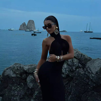 LOVEVOP popular Autumn Elegant Ladies Black White Slim Fit Neck Long Dress One Shoulder Halter Dress Wholesale Dress