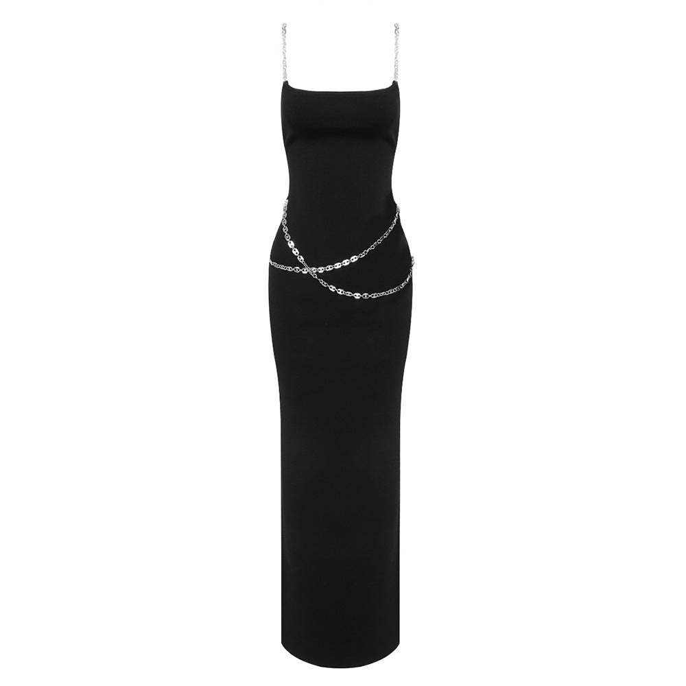 LOVEVOP High-end chain suspender skirt  women's long dress party dress  fashion New evening dress summer