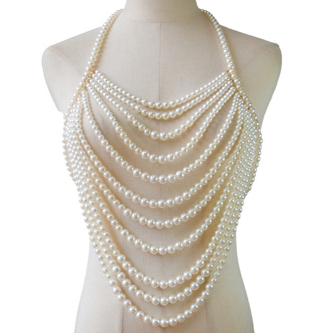 2025 XH4523  New jewelry pearl fashion multi-layer necklace chest chain sexy chest chain pearl body chain accessories